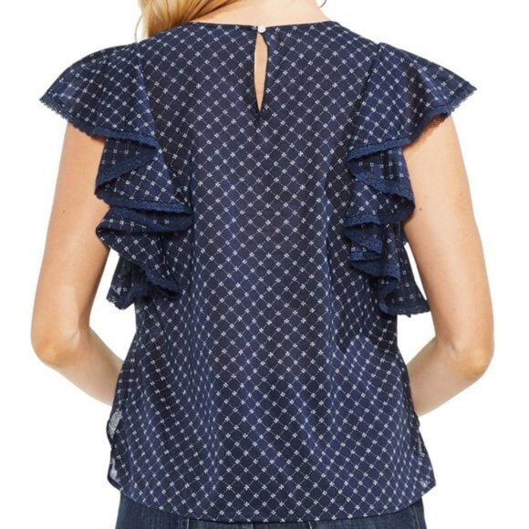 New Vince Camuto Ruffled Floral Embroidered Top - Picture 2 of 2